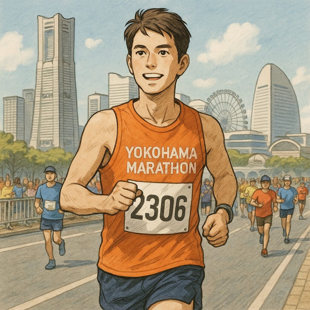 ランニングフォームを意識して走る男性画像