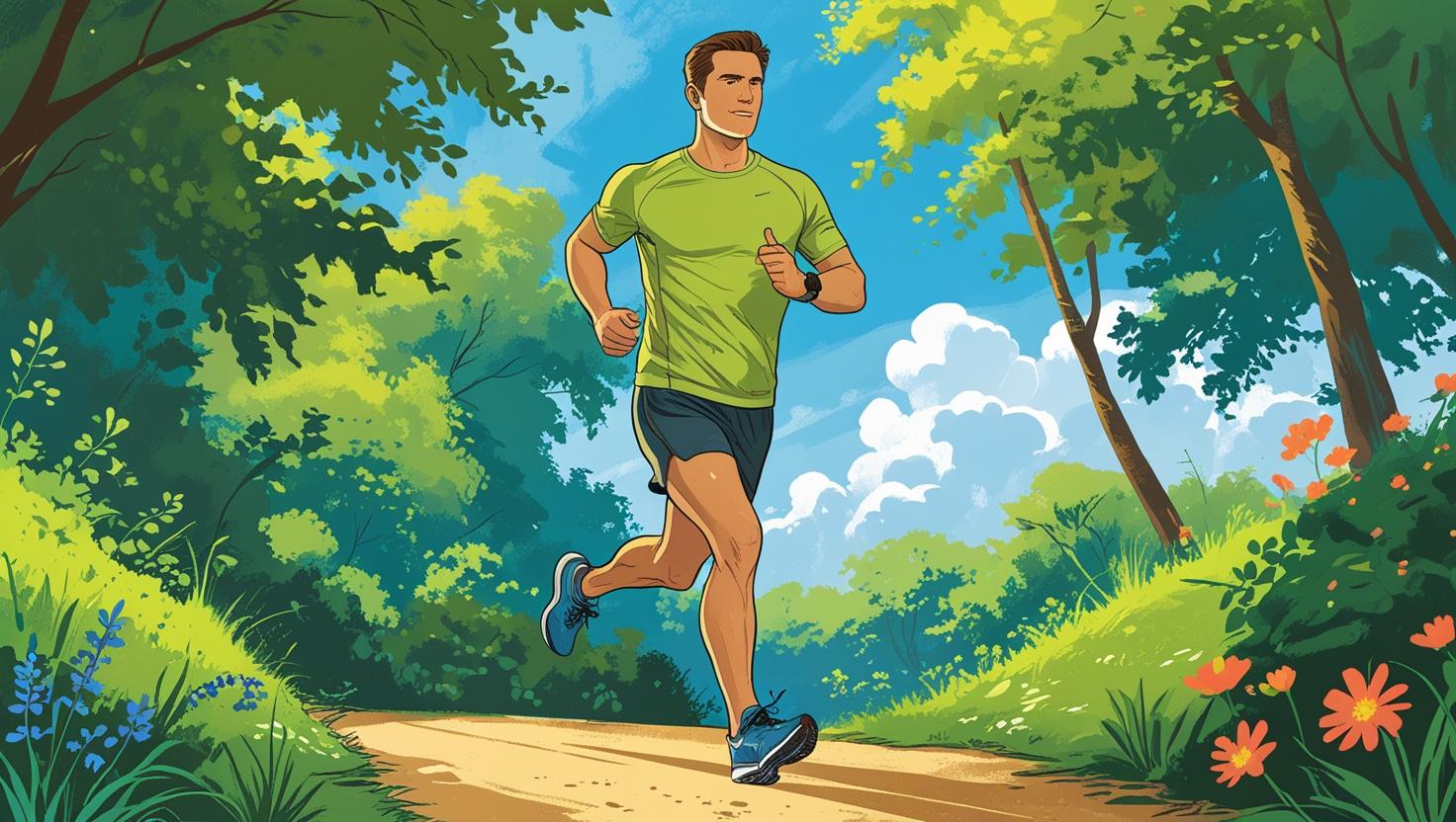 体調不良から復活してまたランニングをし始める男性画像イラスト風