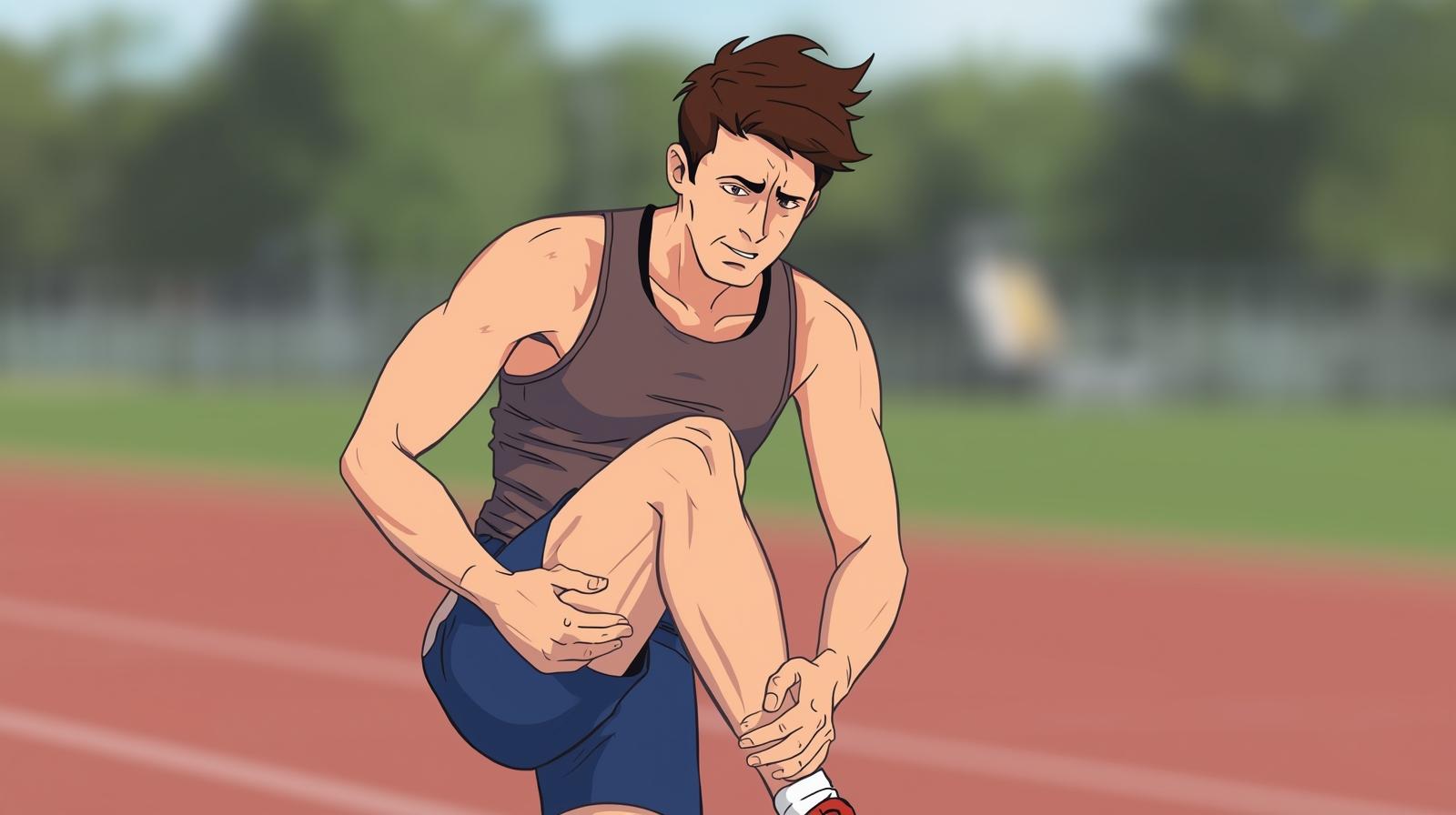 男性ランナーが右脚を負傷している画像