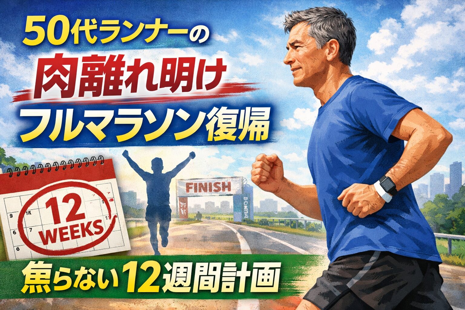 50代ランナーの肉離れ明けフルマラソン復帰　焦らない12週間計画画像